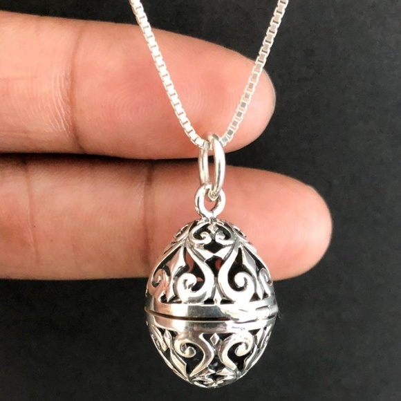 Sterling Silver Filigree Egg  Locket Necklace - Picture 8 of 8